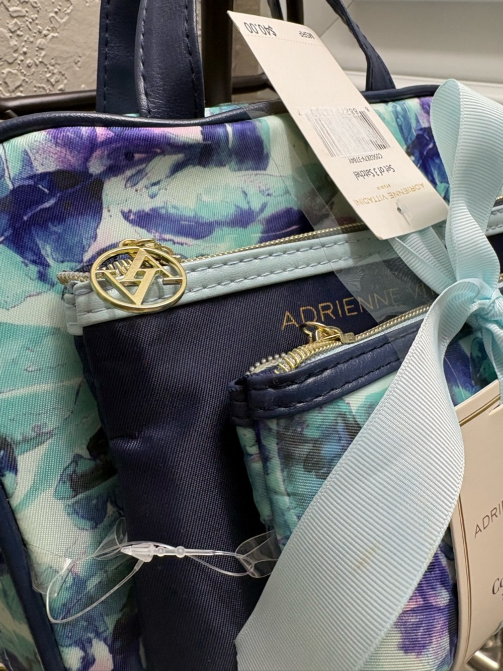 Adrienne Vittadini Blue Floral Cosmetic 3 Piece Bag Set - Picture 6 of 6